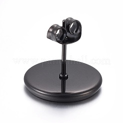 フラットラウンド 304 ステンレススチール スタッド イヤリング セッティング  ガンメタ色  トレイ：16mm  18mm  ピン：0.7mm&nbsp;STAS-I323-16mm-B