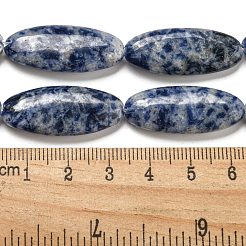 天然ブルースポットジャスパービーズ連売り  フラットオーバル  30x13x5.5mm  穴：1mm  約13個/連  15.35''（39センチメートル）&nbsp;G-B078-E07-01