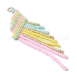 ガラスシードビーズタッセルペンダント  304ステンレススチール製丸カン付き  きいろ  80.5x17.5x2mm  穴：3mm&nbsp;PALLOY-MZ00659-02