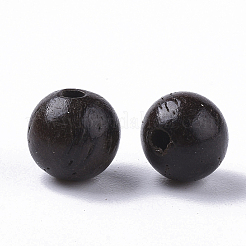 天然木のビーズ  ワックスをかけられた木製のビーズ  染め  ラウンド  ブラック  6mm  穴：1.4mm&nbsp;X-WOOD-S666-6mm-02