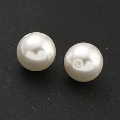 ベーキングペイント パール加工ガラスパールラウンドビーズ  片穴  ホワイト  10mm  穴：1mm&nbsp;HY-S004-01C