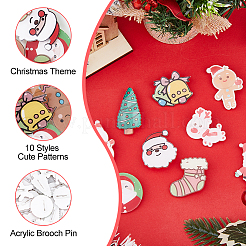40Pcs 10 Style Christmas Sock & Santa Claus & Tree & Gingerbread Man & Deer Acrylic Brooch Pin&nbsp;JEWB-FH0001-32