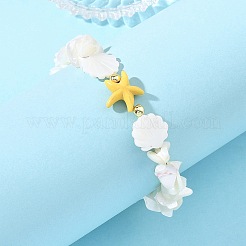 Ocean Dyed Synthetic Turquoise Starfish and Natural White Shell Chip Beaded Bracelets for Women&nbsp;BJEW-JB14282