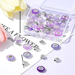 DIY チベット スタイル 合金 & 樹脂 ヨーロッパ ビーズ 作成 ファインディング キット  紫色のメディア  6.5~10.5x8~13.5x6~13.5mm  穴：4~5mm  45個/セット&nbsp;DIY-FS0006-78D