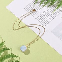 天然アクアマリンの六角形ペンダントネックレス、304ステンレススチールチェーン付き  女性のためのアクセサリー用原石のアクセサリー  17.64インチ（44.8cm）&nbsp;NJEW-JN04022