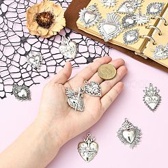 20pcs10スタイルチベットスタイルアロイペンダント  ハートチャーム  アンティークシルバー  26.5~59x24~40.5x2.5~6mm  穴：1.5~4mm  2個/スタイル&nbsp;FIND-CJ0005-61