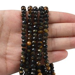 天然石タイガーアイビーズ連売り  多面カット  ロンデル  染め＆加熱  ブルー  5.5~6.5x4.5mm  穴：1mm  約91~94個/連  15.35''（39cm）〜15.43''（39.2cm）&nbsp;G-D344-A20-02