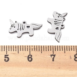 ステンレススチールチャーム201個  レーザー切断  ユニコーンチャーム  ステンレス鋼色  8.5x15x1mm  穴：1mm&nbsp;STAS-V001-02