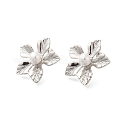 Rack Plating Flower Brass & ABS Imitation Pearl Stud Earrings&nbsp;EJEW-I310-21P