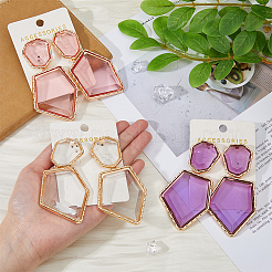 3 Pairs 3 Colors Rhinestone Polygon Dangle Stud Earrings&nbsp;EJEW-FI0002-81