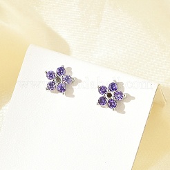 Brass Micro Pave Cubic Zirconia Stud Earrings&nbsp;EJEW-R016-26P-12