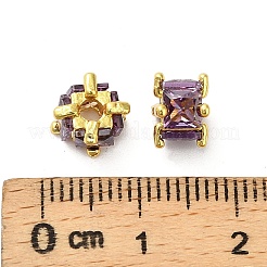 Brass Micro Pave Cubic Zirconia Beads&nbsp;KK-B142-03G-02