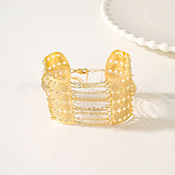 女性用中空真鍮菱形ワイドリンクブレスレット  ゴールドカラー  内径：7-1/8インチ（18cm）&nbsp;GM9840