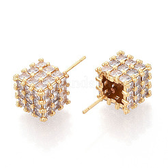 Brass Micro Pave Clear Cubic Zirconia Stud Earrings&nbsp;EJEW-N061-02G