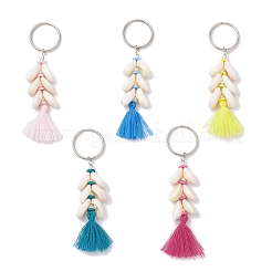 Natural Shell Polycotton(Polyester Cotton) Tassels Pendant Keychains&nbsp;KEYC-JKC01292