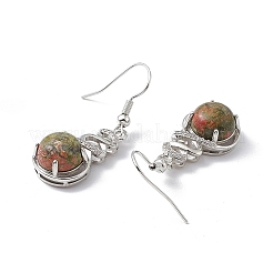 Natural Unakite Gourd Dangle Earrings with Crystal Rhinestone&nbsp;EJEW-A092-04P-06