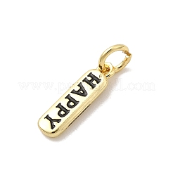 真鍮製エナメルチャーム  「happy」の文字が書かれた楕円  ラックめっき  長持ちメッキ  カドミウムフリー＆鉛フリー  18KGP本金メッキ  13.5x3.5x1.5mm  穴：3.4mm&nbsp;KK-P338-01G-G01