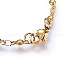 304ステンレススチールチャームブレスレット  カニカン付き  ハートロック  ゴールドカラー  8-1/4インチ（21cm）  3mm&nbsp;BJEW-H579-19G