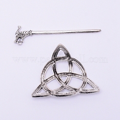 チベットスタイルの合金ヘアフォーク  トリニティノット/トリケトラ  アイルランド人  アンティークシルバー  45x57.5x17mm&nbsp;OHAR-WH0016-35