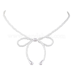 蝶結び 304 ステンレス ネックレス  女性用アクリルビーズネックレス  ホワイト  12.60~12.80インチ（32~32.5cm）&nbsp;NJEW-JN04670-01