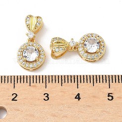 Brass Pave Clear Cubic Zirconia Flat Round with Heart Pendants&nbsp;KK-Q068-18G