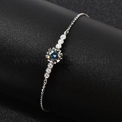 925スターリングシルバーコネクターブレスレット  女性用アズキチェーンブレスレット  フラットラウンド  モアッサナイトラインストーン付き  プラチナメッキ  7-1/8インチ（18.2cm）&nbsp;BJEW-D346-03B-P