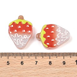 蓄光樹脂エナメルビーズ  苺  グリッターパウダー付き  暗闇で光る  レッド  24.5x17.5x7mm  穴：2.5mm&nbsp;RE-CBAC4C7-13A