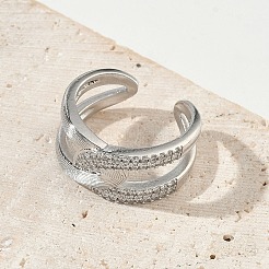 Brass Micro Pave Cubic Zirconia Cuff Open Rings&nbsp;RJEW-C163-15P