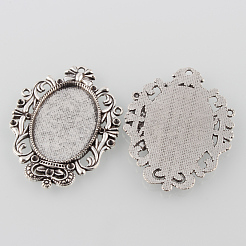 Tibetan Style Antique Silver Alloy Flat Oval Pendant Cabochon Settings&nbsp;X-TIBEP-M022-51AS
