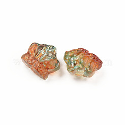 ツートン透明スプレー塗装ガラスビーズ  クラウン  レッドオレンジ  12x14x8.5mm  穴：1mm&nbsp;GLAA-Q092-02-C06