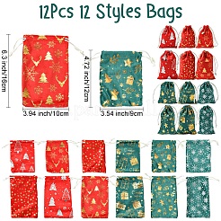 12個 12スタイル ホットスタンプ クリスマス ベルベット 収納バッグ  巾着袋  長方形  ミックスカラー  12~16x9~10x0.01cm  1個/スタイル&nbsp;ABAG-FS0001-02