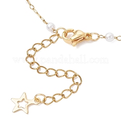 3Pcs 3 Styles Round ABS Imitation Pearl Beads & 304 Stainless Steel Link Chain Moon Star Cross Tassel Anklets for Women&nbsp;AJEW-AN00738