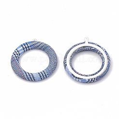 布地ファブリックペンダント  アルミ底  リング  プラチナ  ドジャーブルー  40x36x4mm  穴：1mm&nbsp;WOVE-N009-12C