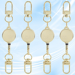 4個の頑丈な合金製格納式キーチェーン留め具  格納式 ID バッジ キーリール ホルダー  ダブルスイベルクラスプ付き  DIYキーホルダー作り用品  フラットラウンド  ゴールドカラー  115mm&nbsp;FIND-SC0016-49G