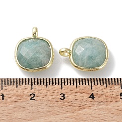 天然石ペンダント  ファセットスクエアチャーム  金メッキ真鍮エッジループ付き  16.5x13x6mm  穴：2.2mm&nbsp;G-G012-09E