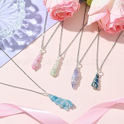 電気メッキ天然水晶プリズム銅線巻きペンダントネックレス  304ステンレススチールアズキチェーン付き  ミックスカラー  ステンレス鋼色  17.72インチ（45cm）&nbsp;NJEW-JN05027-02