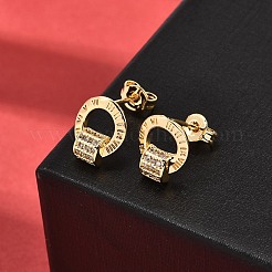 Ring Brass Micro Pave Clear Cubic Zirconia Stud Earrings&nbsp;EJEW-A135-14G