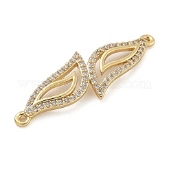 Rack Plating Brass Micro Pave Clear Cubic Zirconia Leaf Connector Charms&nbsp;KK-A234-081G