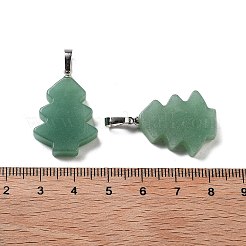 天然石グリーンアベンチュリンペンダント  クリスマスツリーチャーム、ラックメッキ真鍮スナップオンベイル付き  プラチナ  27x20x5mm  穴：8x5mm&nbsp;G-A203-01H-P