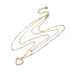 304 Stainless Steel Crystal Rhinestone Heart Pendant Double Layer Necklaces for Women&nbsp;NJEW-P357-03G