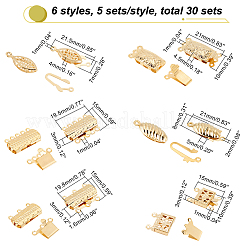 30セット6スタイルの304ステンレススチールボックスクラスプ  マルチ連クラスプ  混合図形  ゴールドカラー  15~21.5x7~15x3~5mm  穴：1~1.6mm  5セット/スタイル&nbsp;STAS-DC0009-61