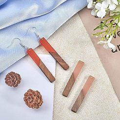 DIYダングルピアス作成キット  レジン＆ウッドペンダント付き  真鍮のピアスフックと丸カン  長方形  ミックスカラー&nbsp;DIY-OC0002-61