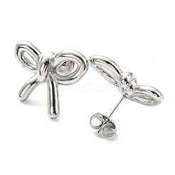 変色しない304ステンレススチールスタッドピアス  蝶結び  ステンレス鋼色  17x20mm&nbsp;LS-EJEW-B023-16P