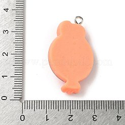 不透明樹脂ペンダント  プラチナ鉄ループ付き  模造食品  チーズドリアン  サンゴ  34x20x7mm  穴：2mm&nbsp;FIND-A058-05C