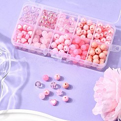 DIYビーズキット  アクリル＆ABSプラスチックビーズを含む  ラウンド  ピンク  7~8x8x4~8mm  穴：1~2mm  265個/セット&nbsp;DIY-FP0001-60