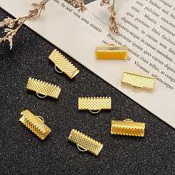 アイアン製カシメリボン止めエンドパーツ  金色  約8mm長  16 mm幅  穴：1mm&nbsp;E183-G