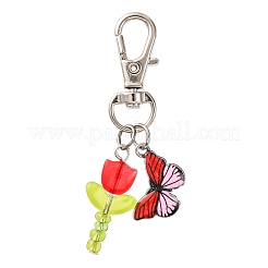 5Pcs Glass Tulip & Alloy Enamel Butterfly Pendant Decorations&nbsp;HJEW-JM04154