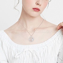 ステンレススチールの天体太陽月星ペンダントネックレス  ラッキーモチーフのお守りネックレス  女性のためのフラットラウンド中空ネックレスジュエリーギフト  ステンレス鋼色  17.72インチ（45cm）&nbsp;JN1058A