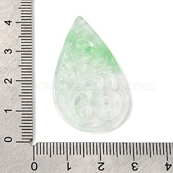 天然水晶彫刻ペンダント  ティアドロップチャーム  染め  薄緑  39.5x23x2.5mm  穴：0.9mm&nbsp;G-Z162-03