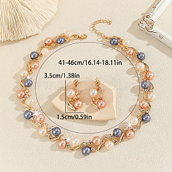Alloy with Plastic Pearl Round Beaded Link Chain Necklaces & Stud Dangle Earrings Sets&nbsp;WG2621B-01